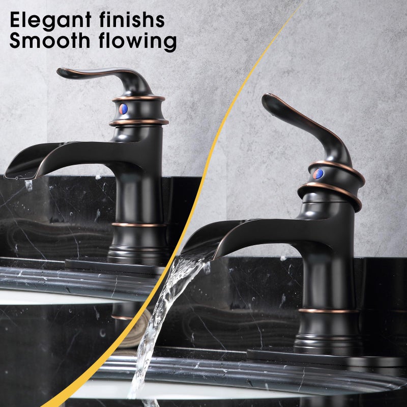 FRANSITON Waterfall Faucet Bathroom Faucet Single Handle One Hole Oil Rubbed Bronze Finish Large Spout Lavatory Faucets Oil Rubbed Bronze - Image 5